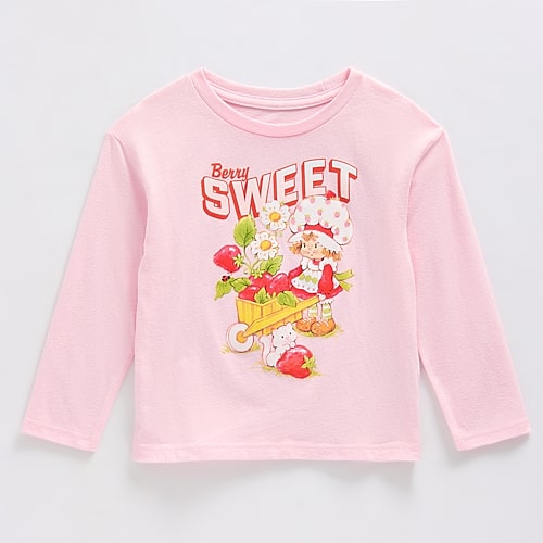 His International Babies' Toddler Girls Crew Neck Long Sleeve Regular Fit Strawberry Shortcake Graphic T-shirt In Pink