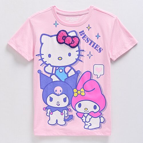 Little & Big Kid Girls Crew Neck Short Sleeve Oversized Hello Kitty Graphic T-Shirt, Large (14), Pink