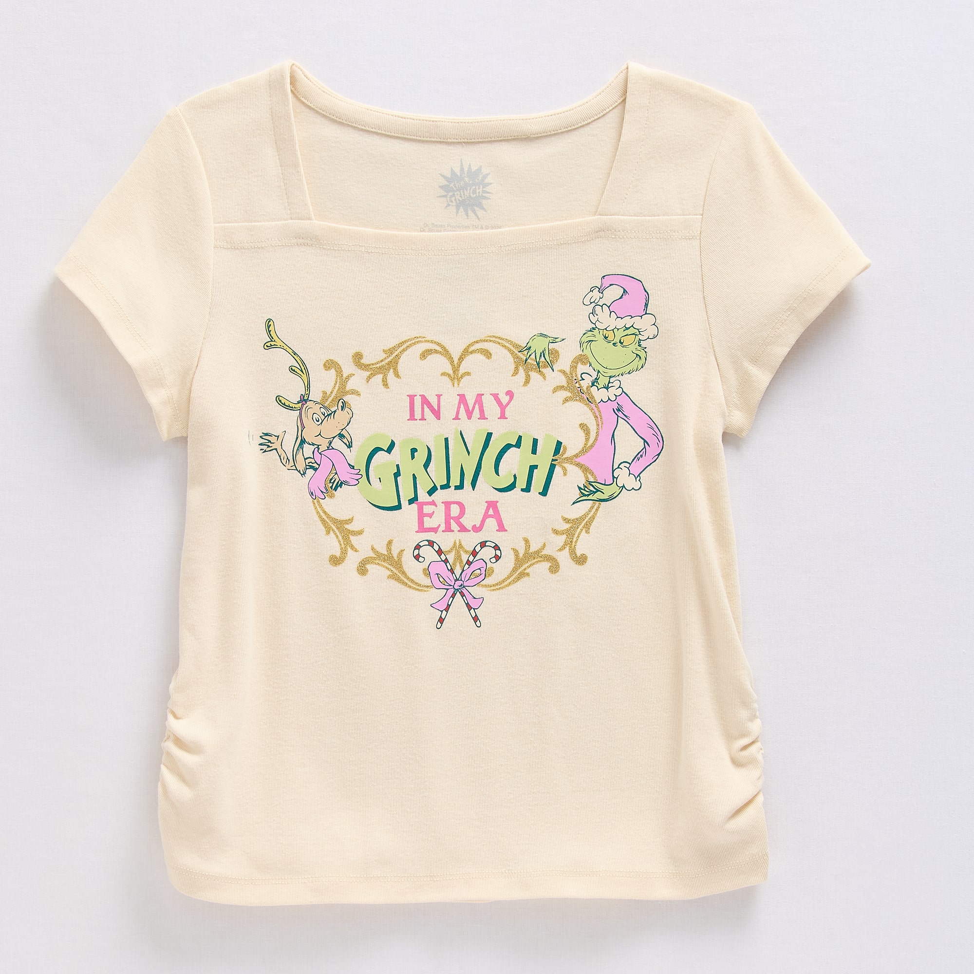 Little & Big Kid Girls Square Neck Short Sleeve Regular Fit Grinch Graphic T-Shirt