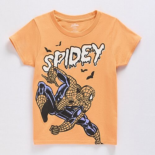 Disney Kids' Collection Boys Crew Neck Short Sleeve Regular Fit Marvel Spiderman Graphic T-shirt In Orange