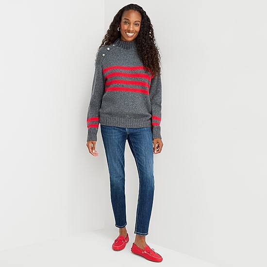 St. John's Bay Womens Mock Neck Long Sleeve Striped Pullover Sweater