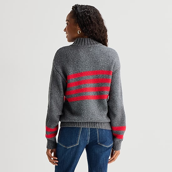 St. John's Bay Womens Mock Neck Long Sleeve Striped Pullover Sweater