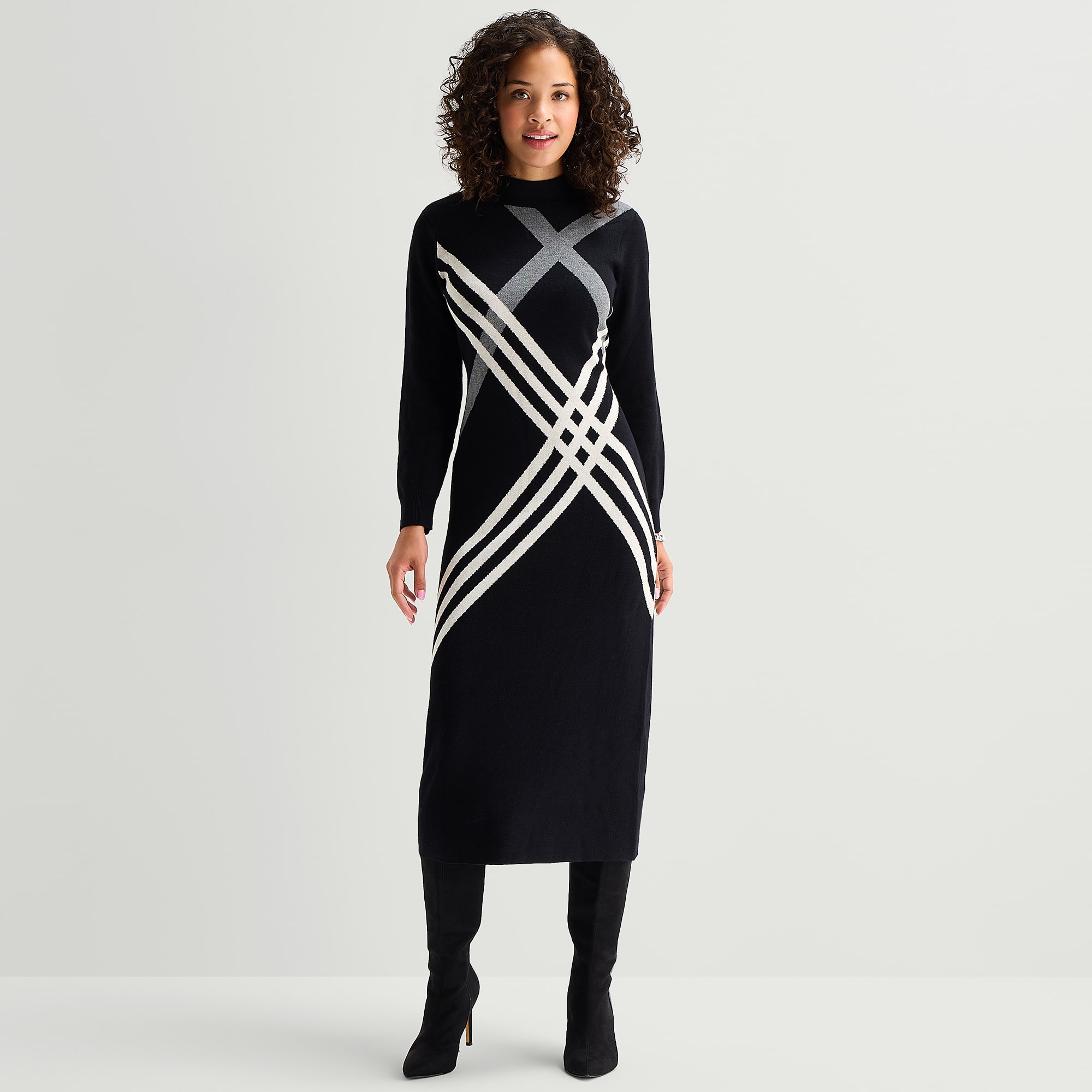 Robbie Bee Womens Long Sleeve Abstract Sweater Dress