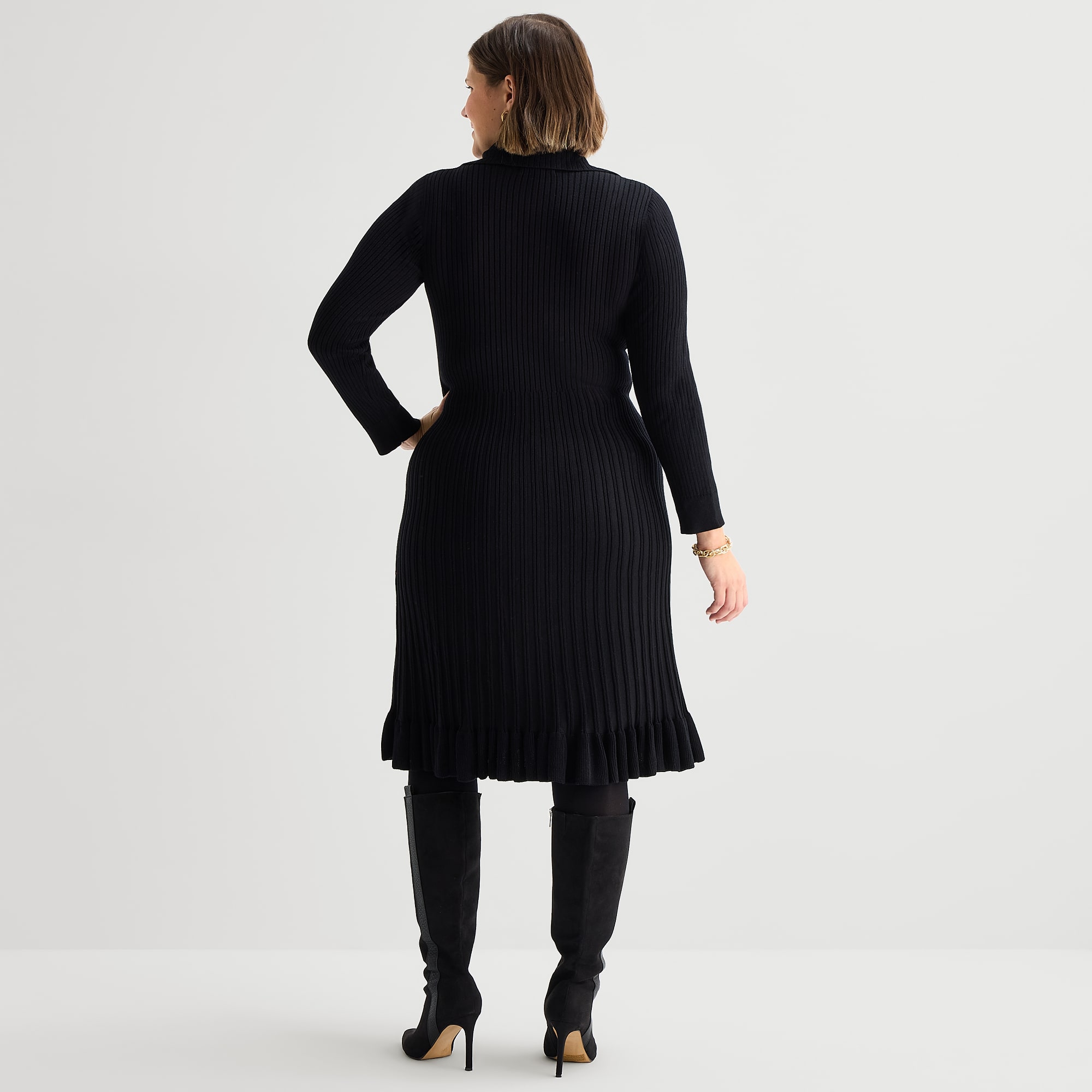 Robbie Bee Womens Plus Long Sleeve Rib Knit Midi Sweater Dress