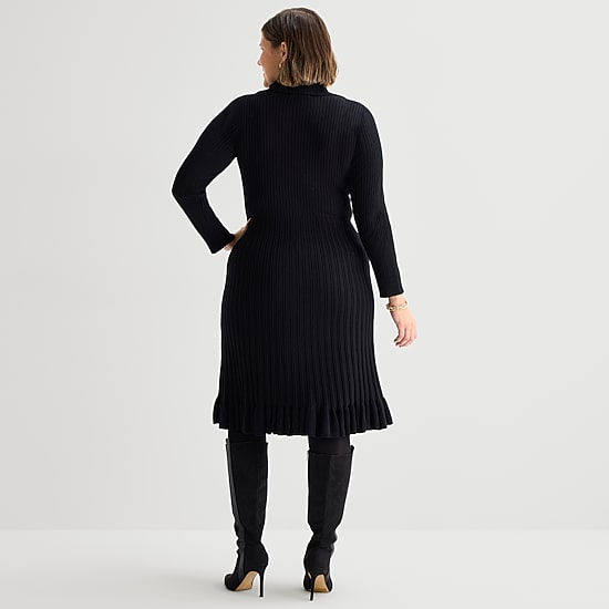 Robbie Bee Womens Plus Long Sleeve Rib Knit Midi Sweater Dress