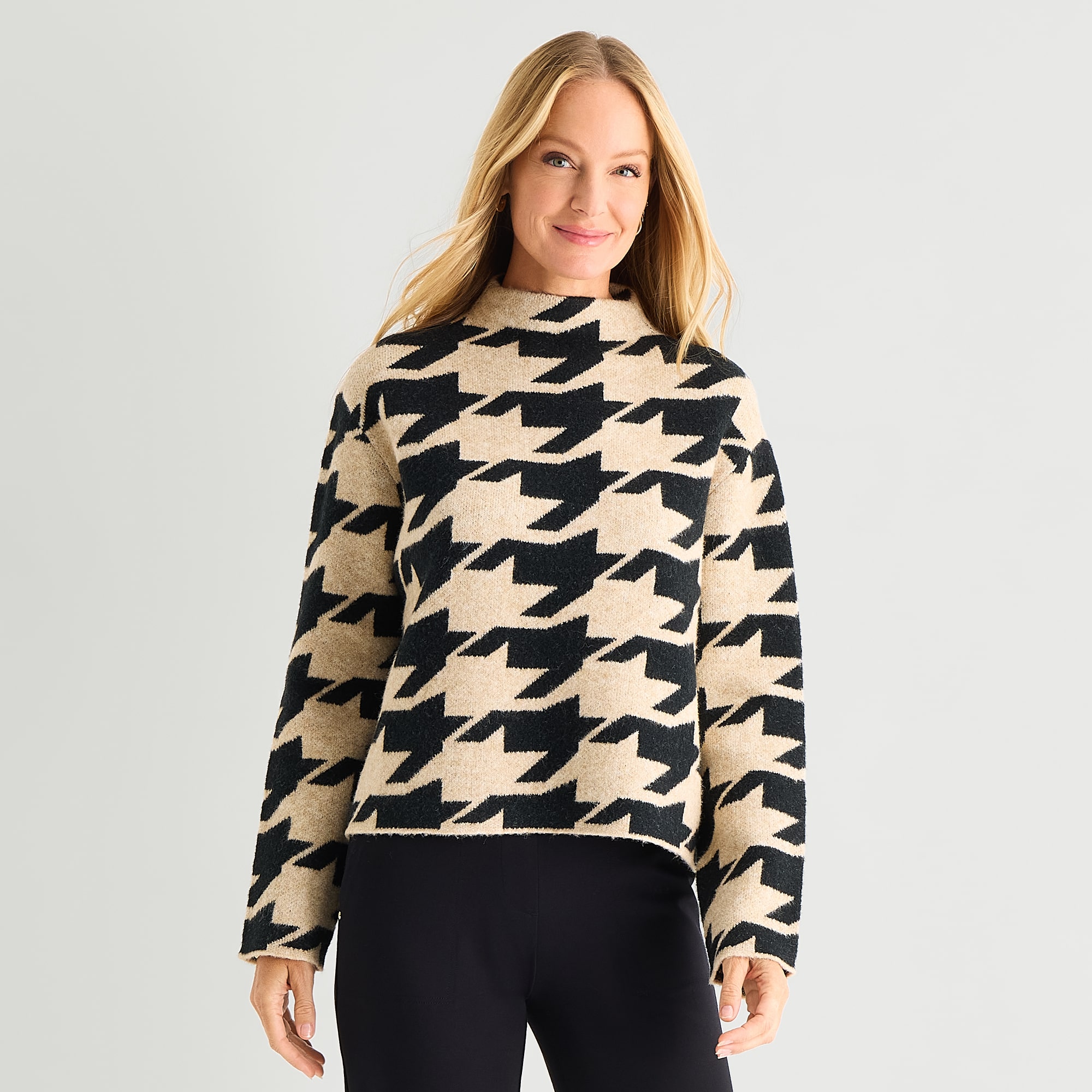 Liz Claiborne Tall Womens Mock Neck Long Sleeve Plaid Pullover Sweater