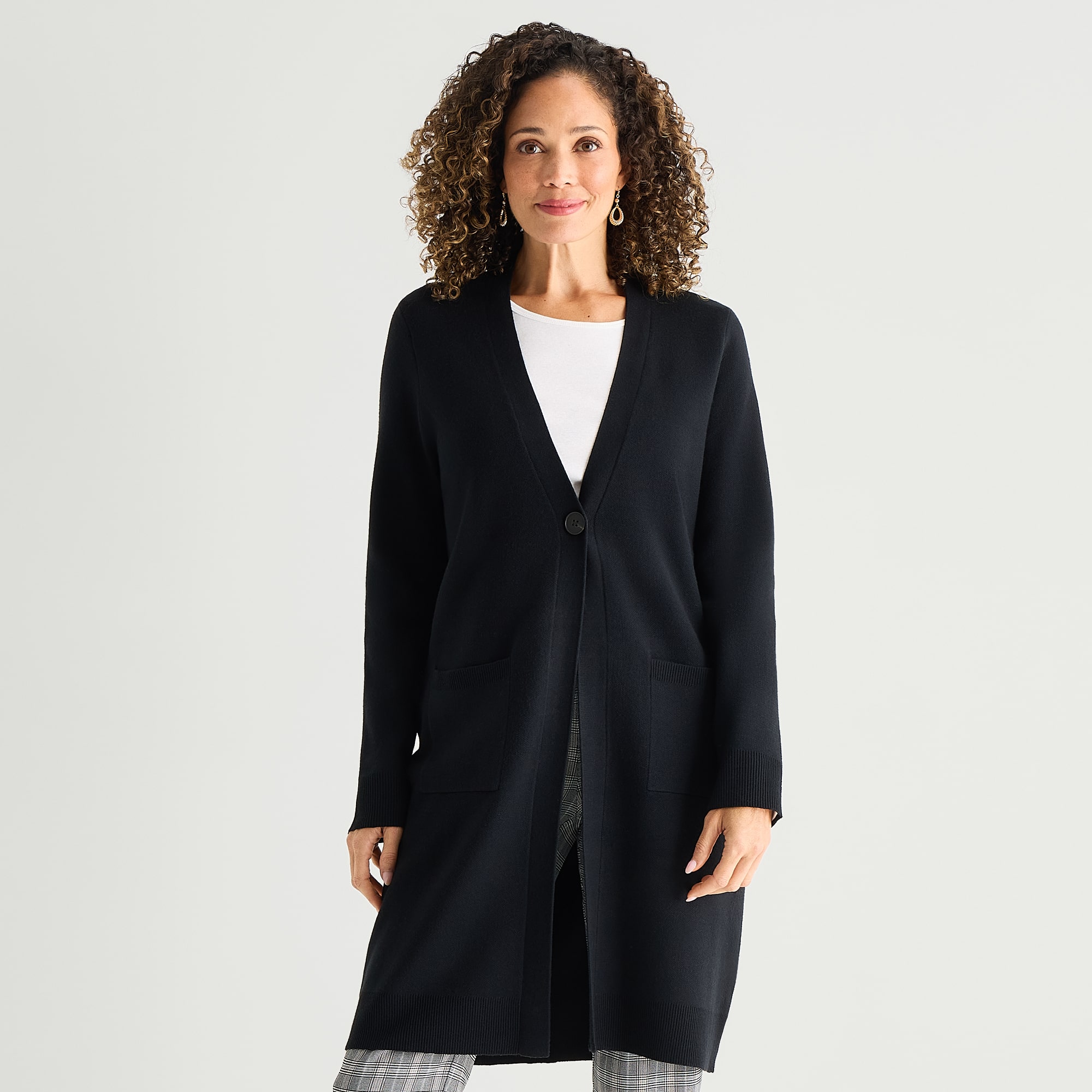 Liz Claiborne Coatigan Womens Long Sleeve Button Cardigan