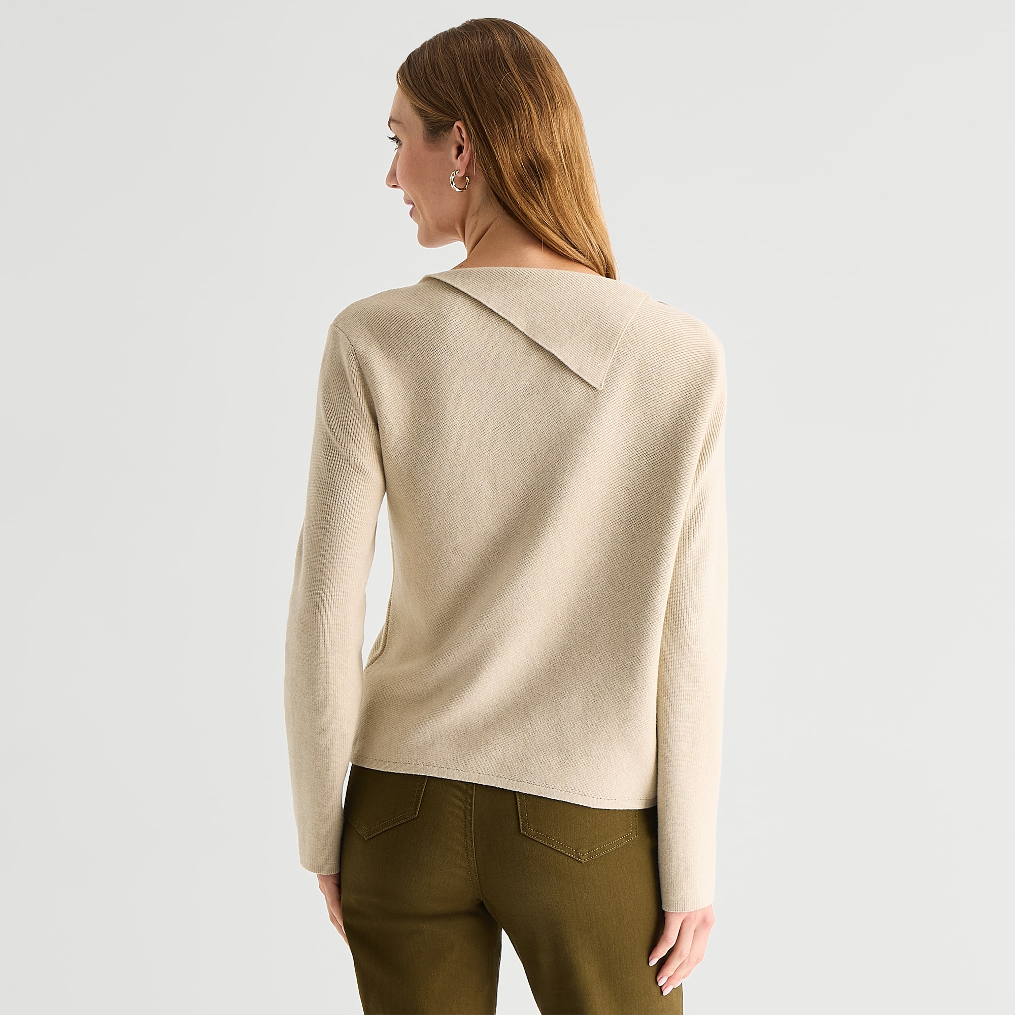 Liz Claiborne Womens Envelope Neck Embellished Long Sleeve Pullover Sweater
