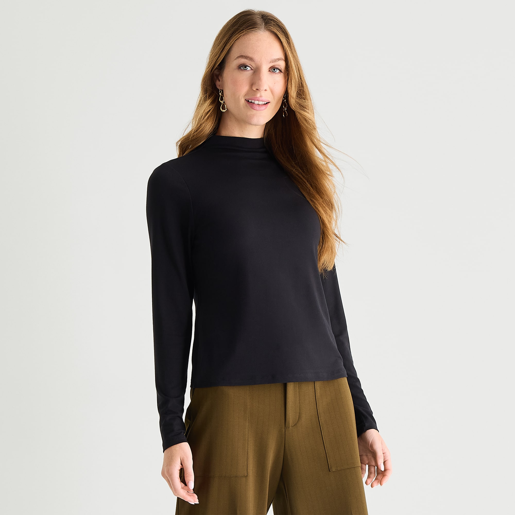 Liz Claiborne Womens Funnel Neck Long Sleeve Blouse