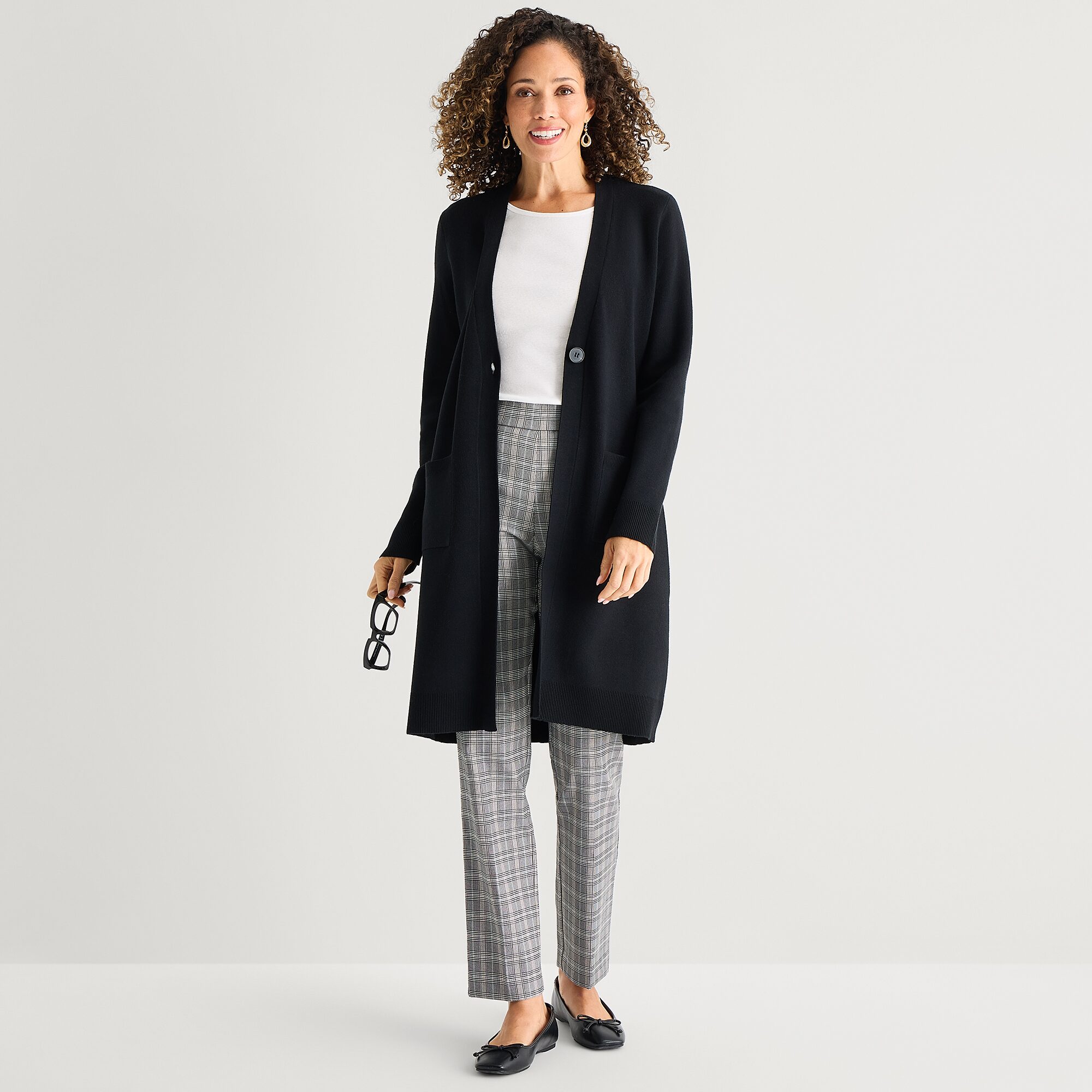 Liz Claiborne Womens Y Neck Long Sleeve Button Tall Leopard Cardigan