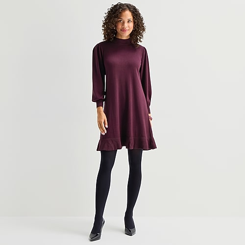 Robbie Bee Womens Long Sleeve Sweater Dress In Purple