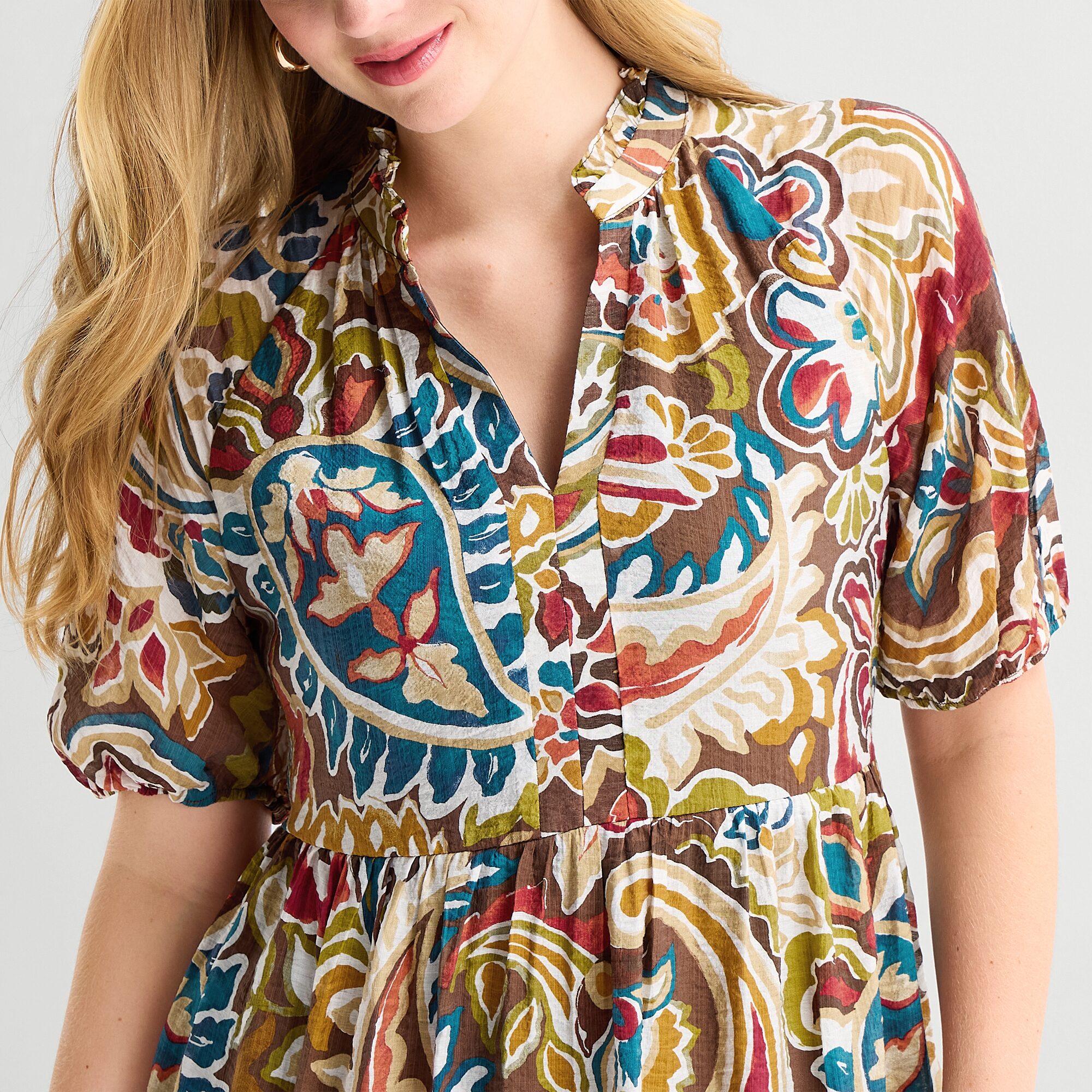 MSK Womens V Neck Short Sleeve Cap Paisley Fit + Flare Dress