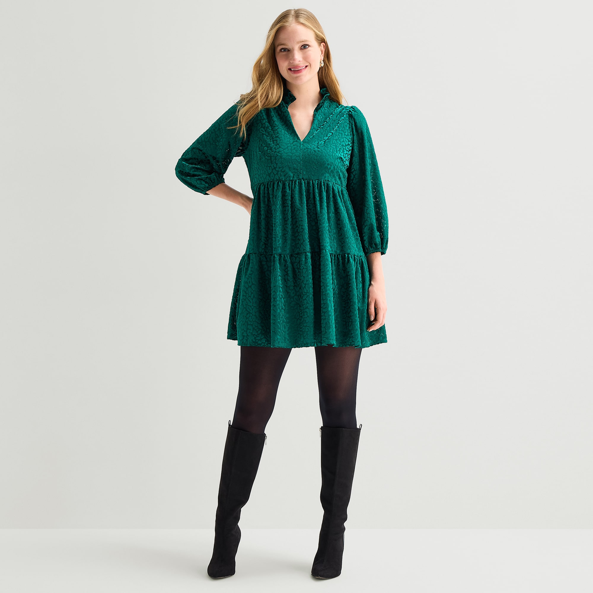Melonie T Womens Petite V Neck Long Sleeve Animal Shift Dress