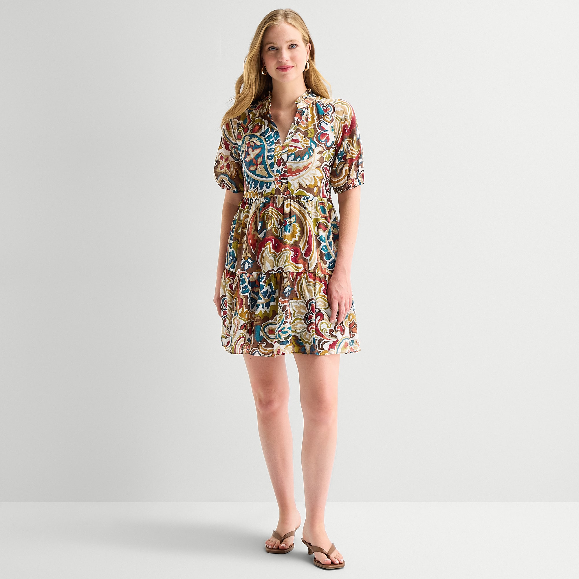 MSK Womens V Neck Short Sleeve Cap Paisley Fit + Flare Dress
