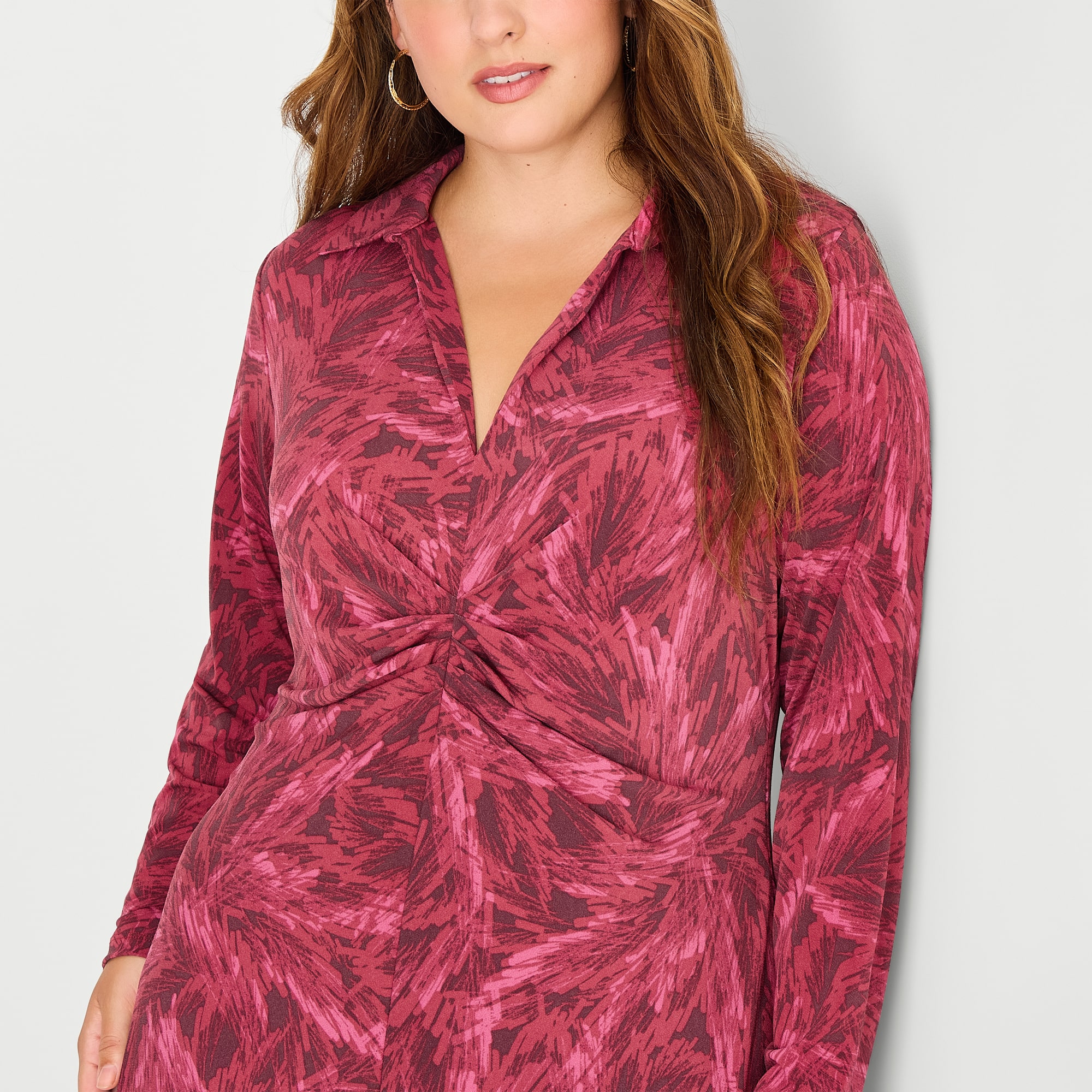 Danny & Nicole Womens Plus Long Sleeve Midi Abstract Shirt Dress