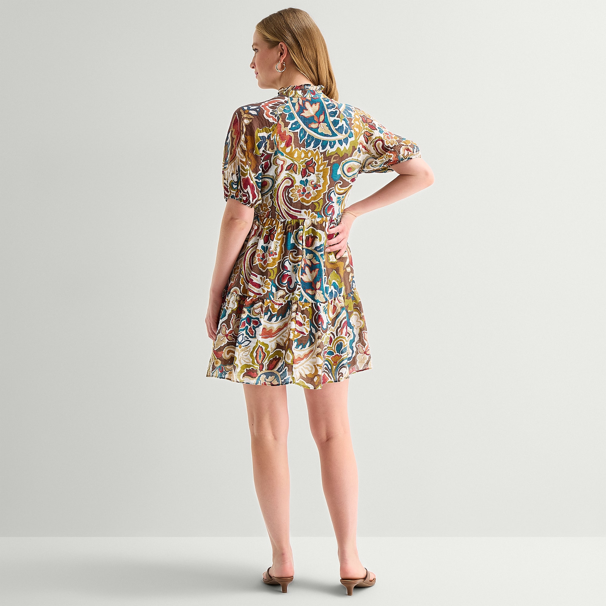 MSK Womens V Neck Short Sleeve Cap Paisley Fit + Flare Dress