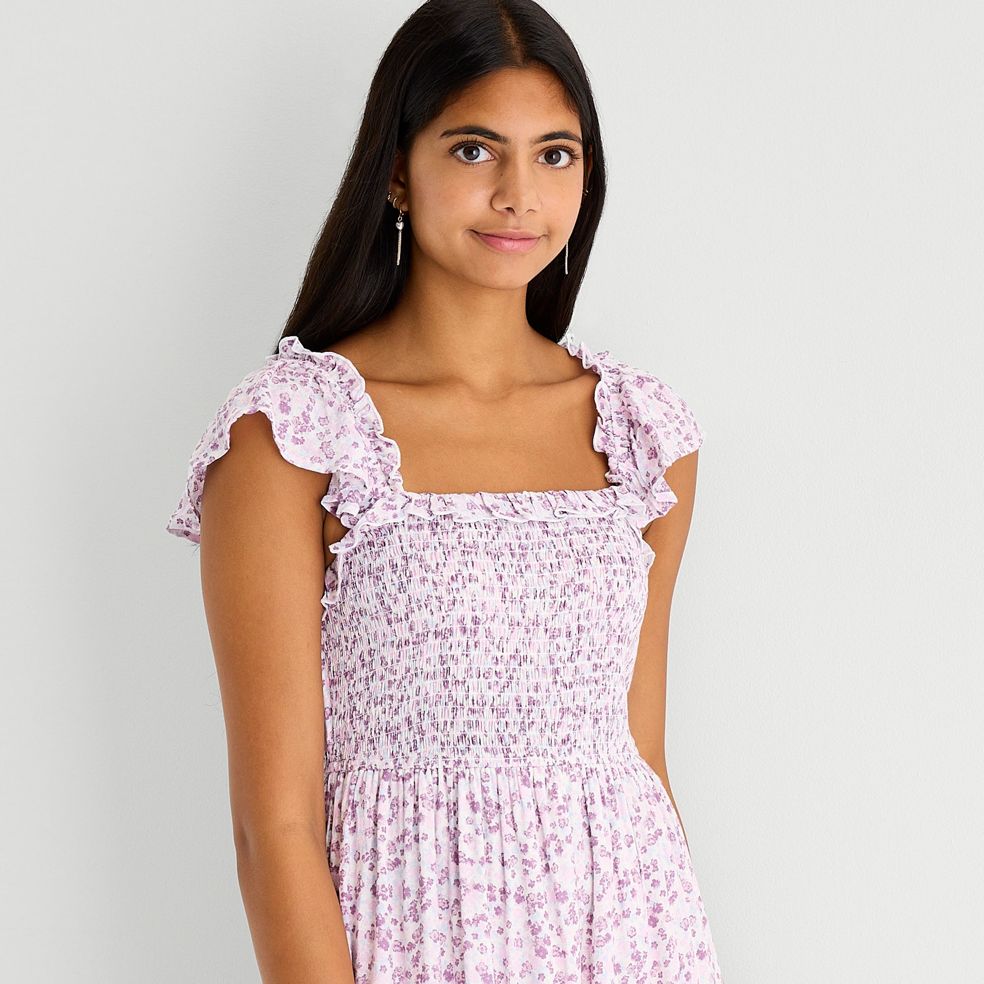 Arizona Womens Juniors Midi Square Neck Short Sleeve Sundress