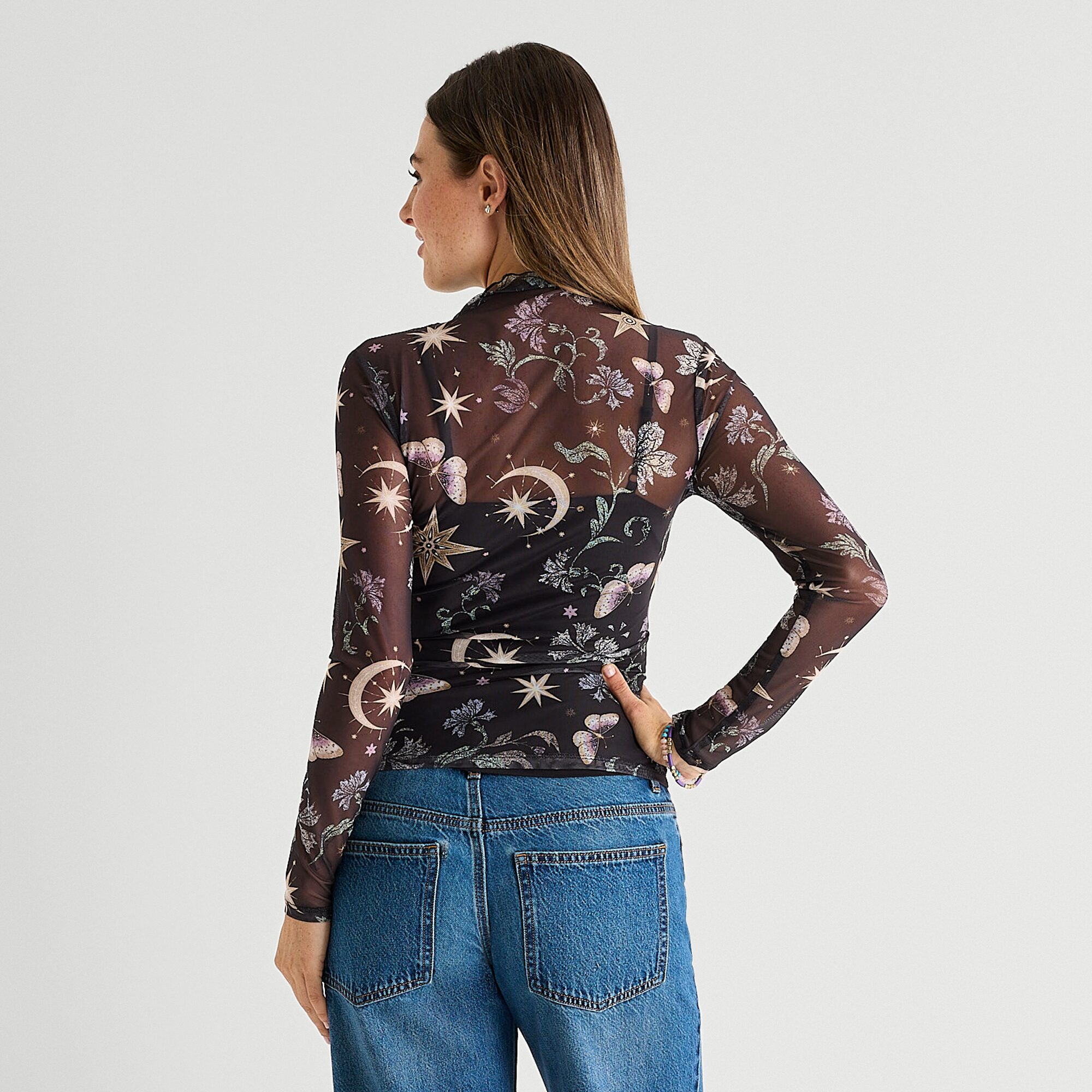 Arizona Womens Juniors Mock Neck Long Sleeve Layered Top
