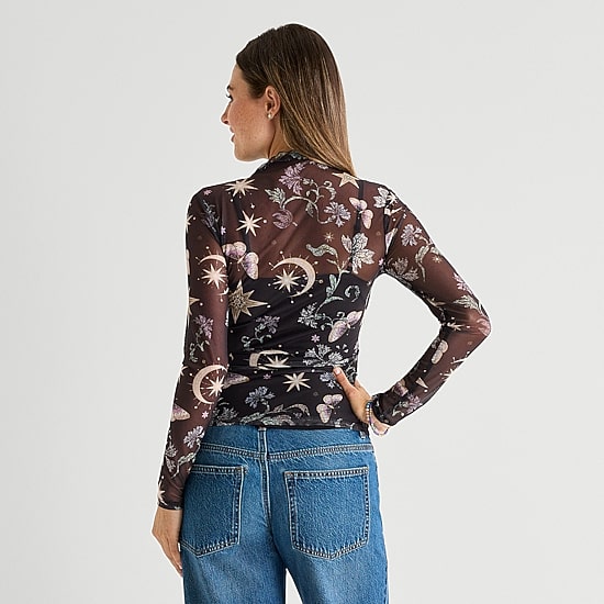 Arizona Womens Juniors Mock Neck Long Sleeve Layered Top