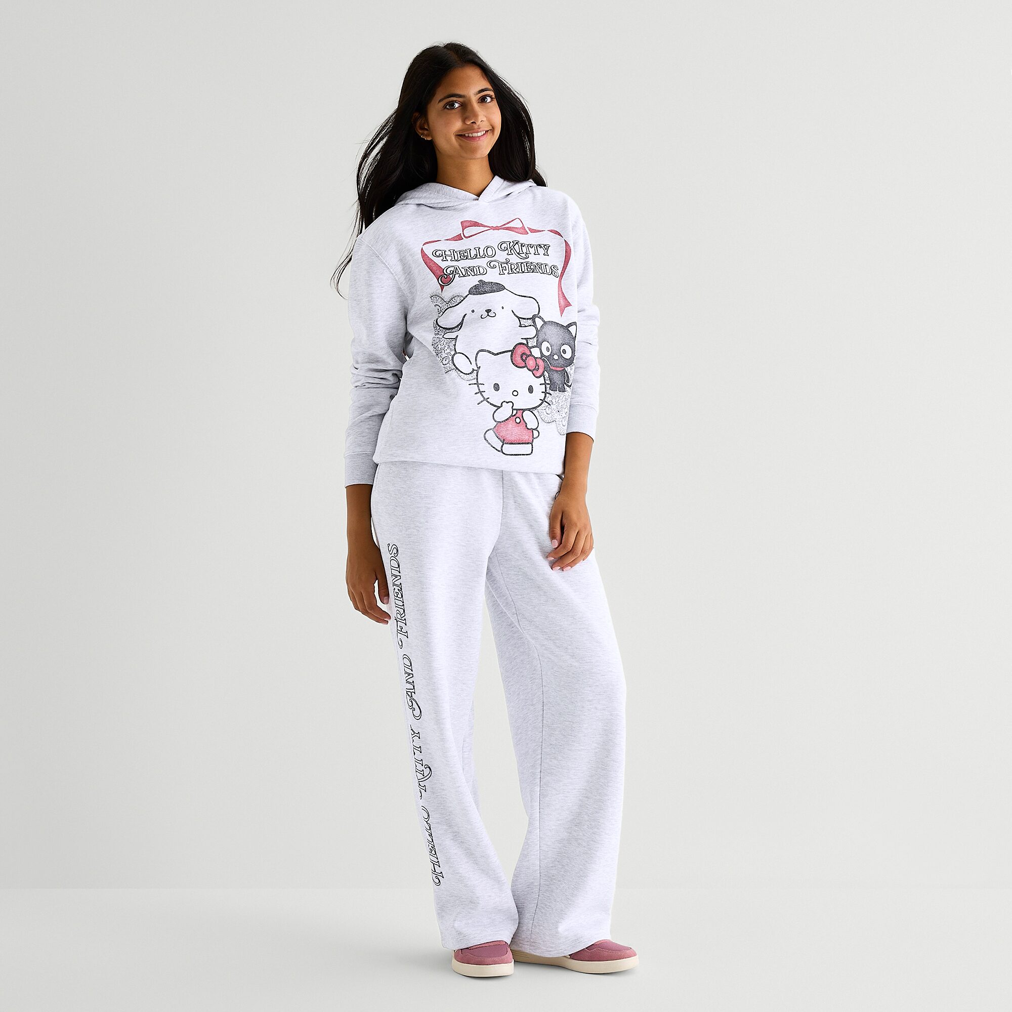 Womens Juniors Long Sleeve Hello Kitty Fleece Hoodie