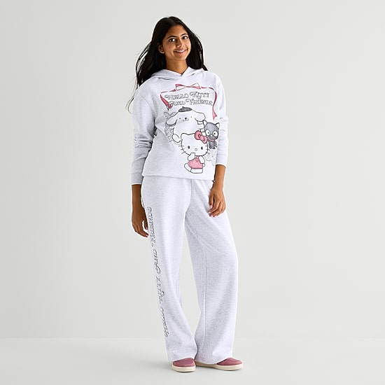 Womens Juniors Long Sleeve Hello Kitty Fleece Hoodie