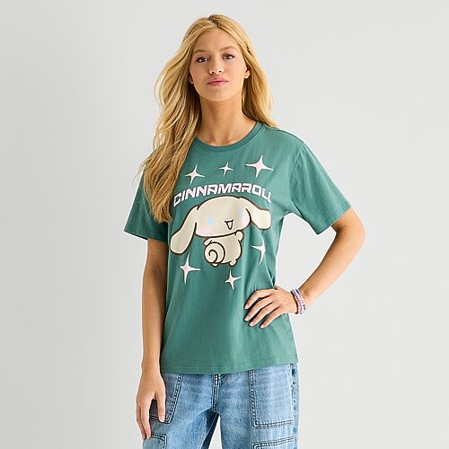 Grayson Threads, The Label Cinnamoroll Boyfriend Tee Womens Juniors Crew Neck Short Sleeve Relaxed Fit Cinnamoroll Graphic T-sh In Green