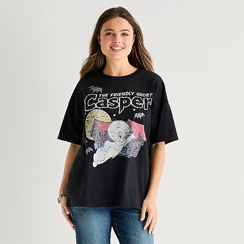 Mad Engine Womens Juniors Crew Neck Short Sleeve Oversized Graphic T-shirt In Black