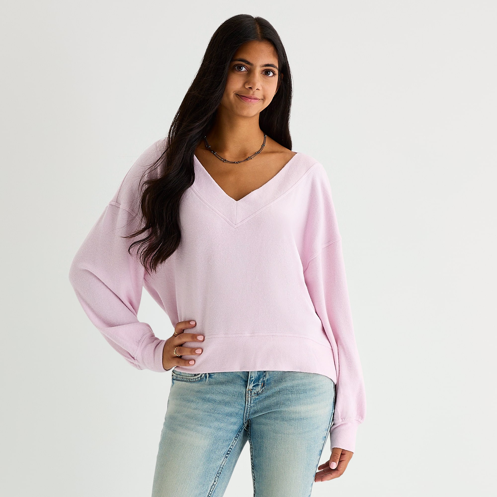 Arizona Womens Juniors V Neck Long Sleeve Shell