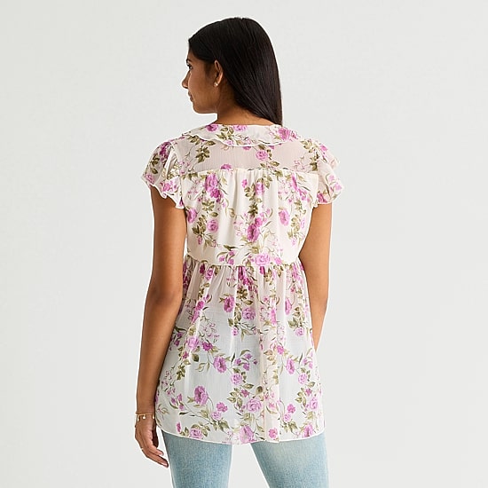 Arizona Womens Juniors V Neck Short Sleeve Blouse
