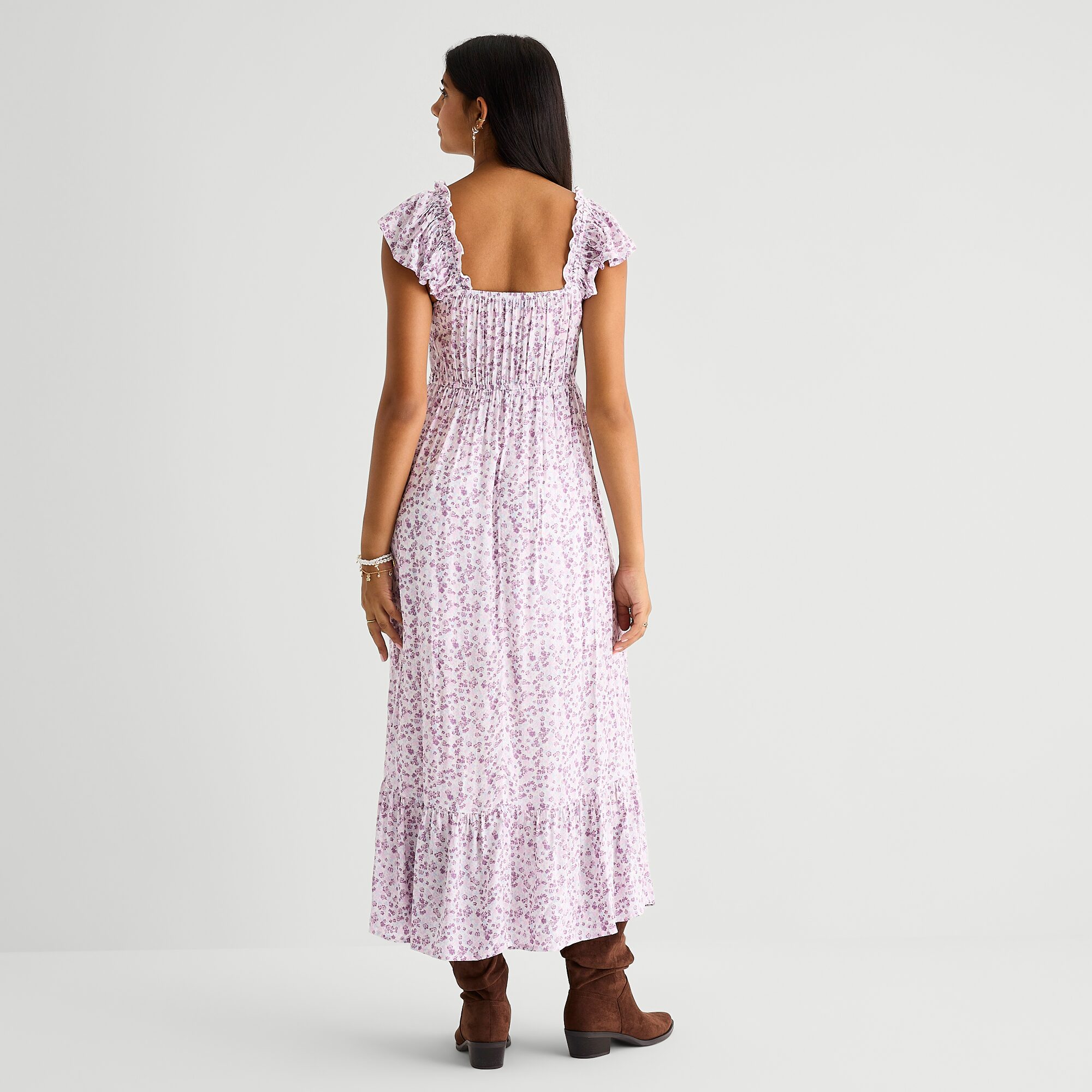 Arizona Womens Juniors Midi Square Neck Short Sleeve Sundress