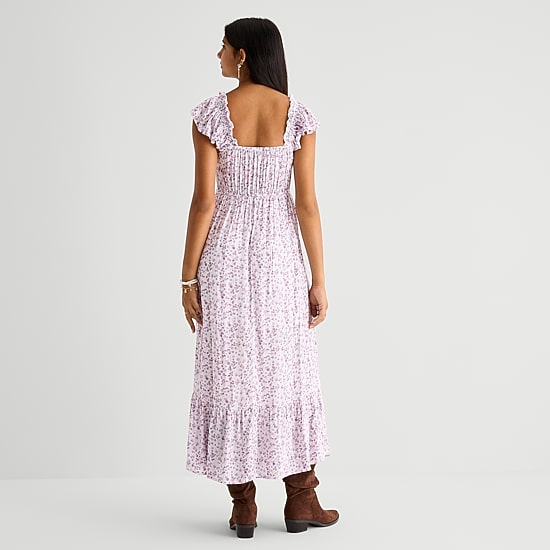 Arizona Womens Juniors Midi Square Neck Short Sleeve Sundress