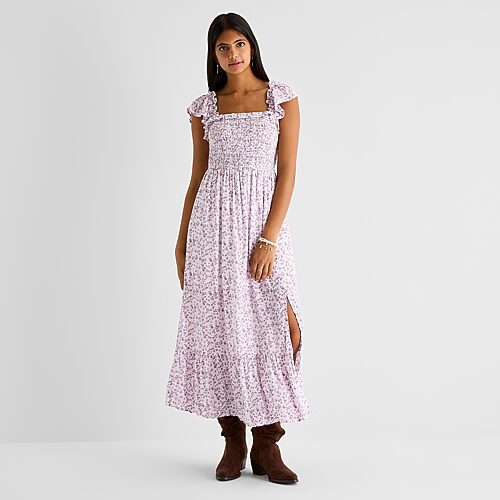 Arizona Womens Juniors Midi Square Neck Short Sleeve Sundress In Pink