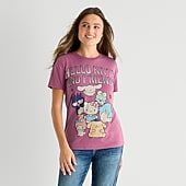 Womens Juniors Crew Neck Short Sleeve Loose Fit Hello Kitty Graphic T-Shirt