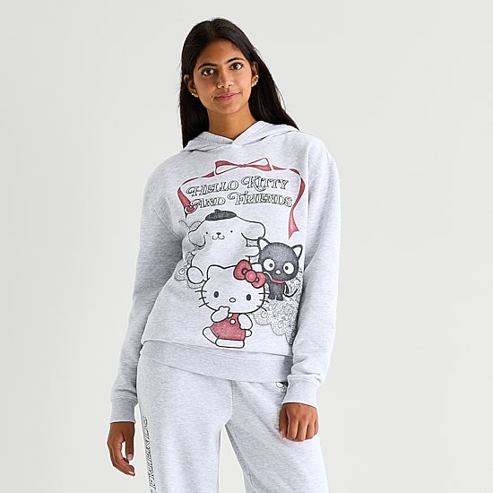 Womens Juniors Long Sleeve Hello Kitty Fleece Hoodie