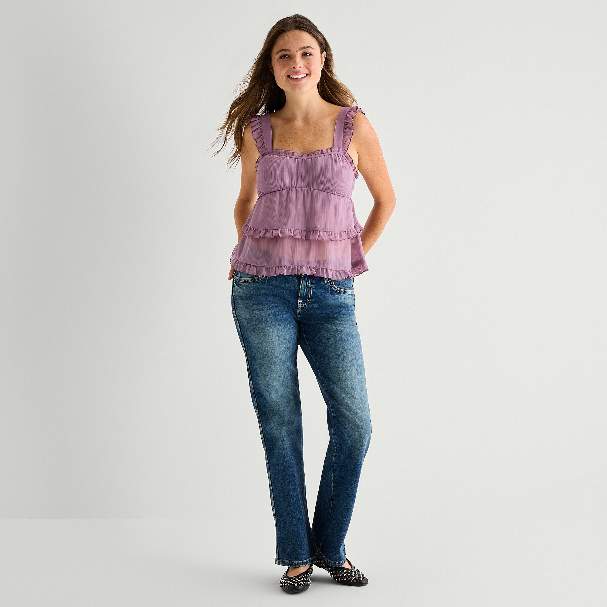 Arizona Womens Juniors Sweetheart Neck Short Sleeve Blouse