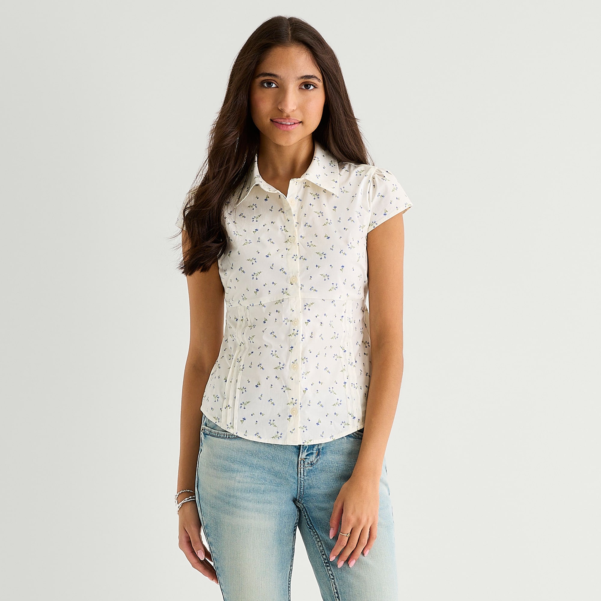 Arizona Womens Juniors Short Sleeve Blouse