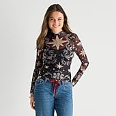 Arizona Womens Juniors Mock Neck Long Sleeve Layered Top