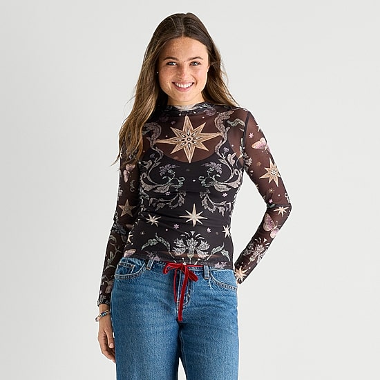 Arizona Womens Juniors Mock Neck Long Sleeve Layered Top