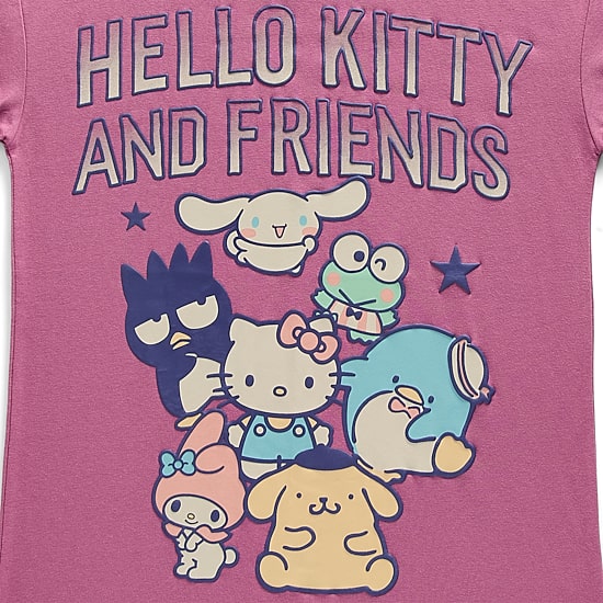 Womens Juniors Crew Neck Short Sleeve Loose Fit Hello Kitty Graphic T-Shirt
