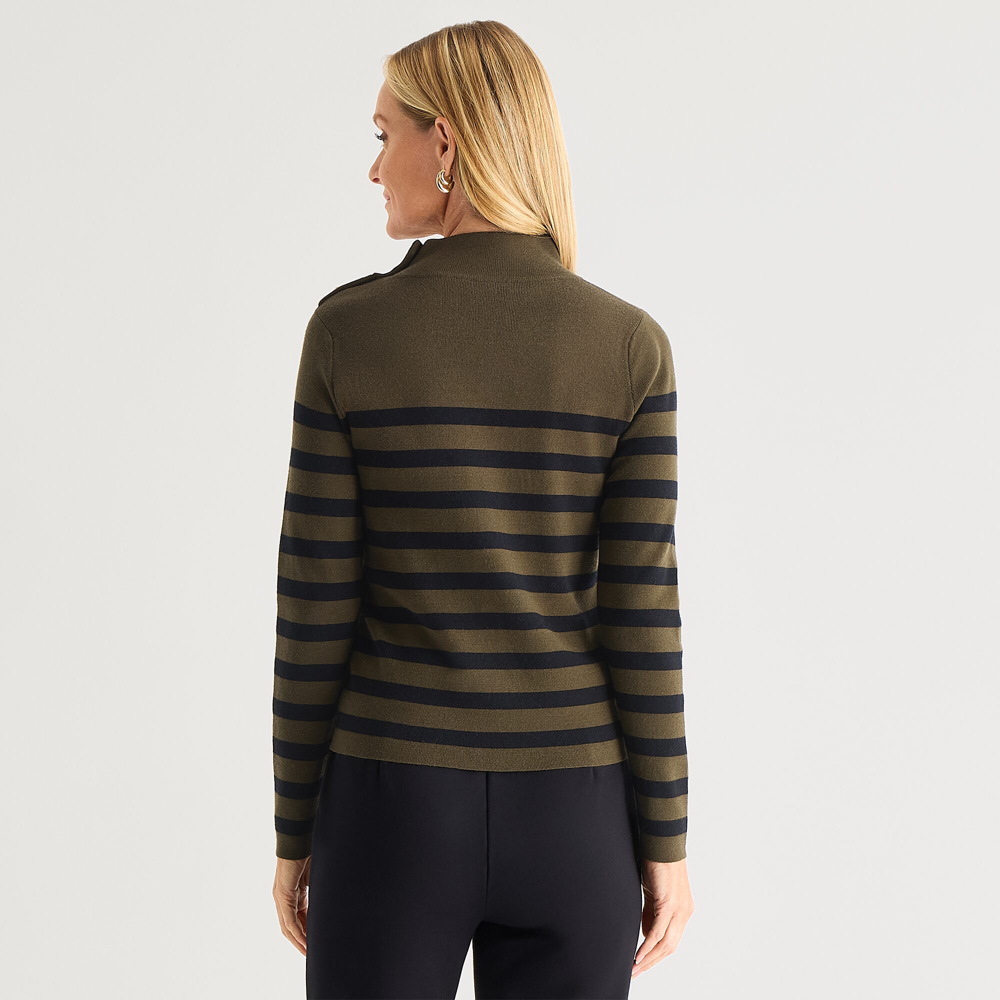Liz Claiborne Womens Mock Neck Embellished Long Sleeve Striped Pullover Sweater