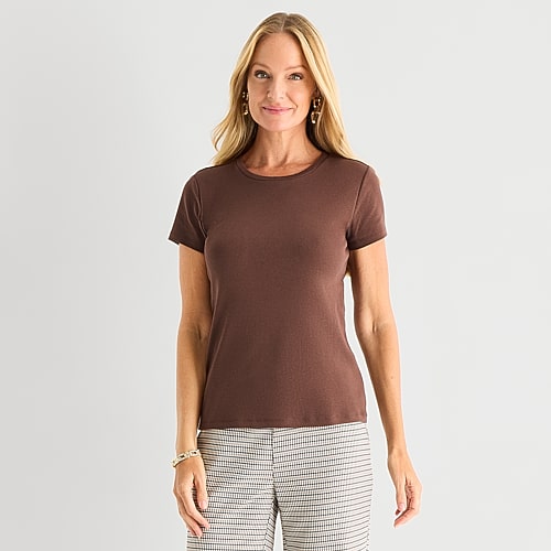 Liz Claiborne Womens Crew Neck Short Sleeve T-shirt In Brown