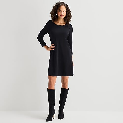 Robbie Bee Womens Long Sleeve Sweater Dress In Black