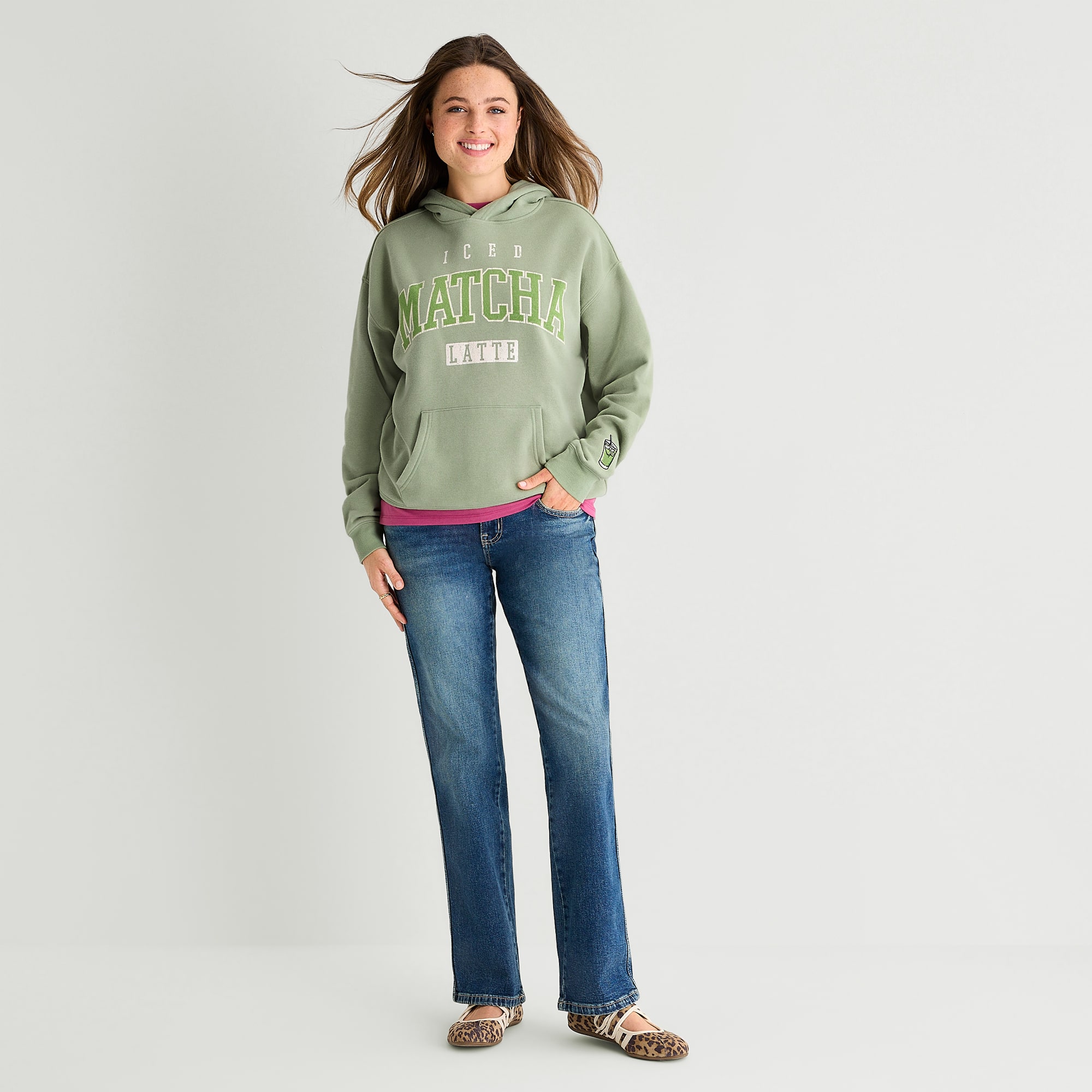 New World Matcha Womens Hooded Long Sleeve Sweatshirt
