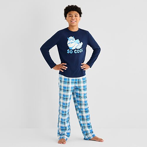 North Pole Trading Co . Little & Big Kid Unisex Crew Neck Long Sleeve 2-pc. Matching Family Pajama Set In Blue