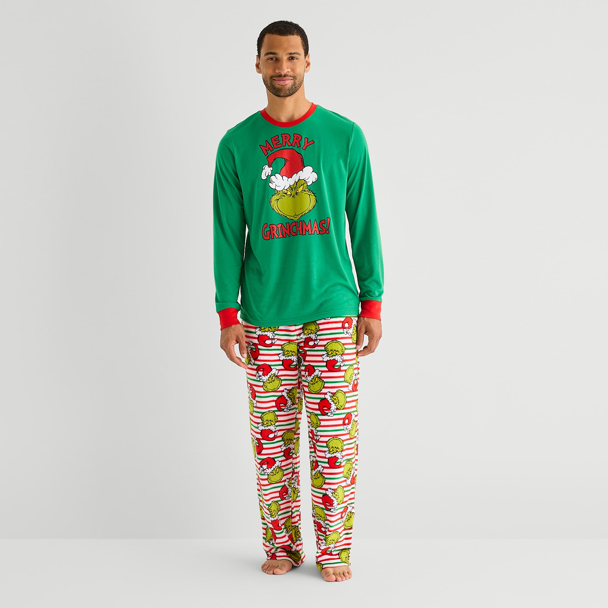 Mens Grinch Long Sleeve 2-pc. Pajama Set