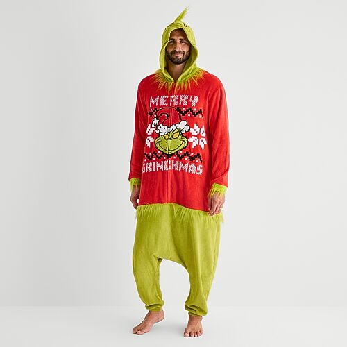 Dr. Seuss Mens  Grinch Long Sleeve Matching Family Pajama Set In Red