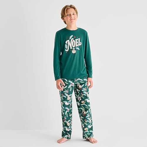 North Pole Trading Co . Little & Big Kid Unisex Crew Neck Long Sleeve 2-pc. Matching Family Pajama Set In Green