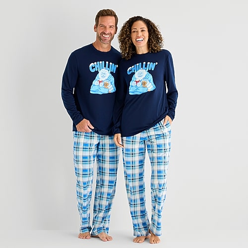 North Pole Trading Co . Unisex Adult Crew Neck Long Sleeve 2-pc. Matching Family Pajama Set In Blue