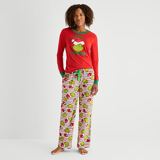 Womens Dr. Seuss Grinch Long Sleeve 2-pc. Matching Family Pajama Set