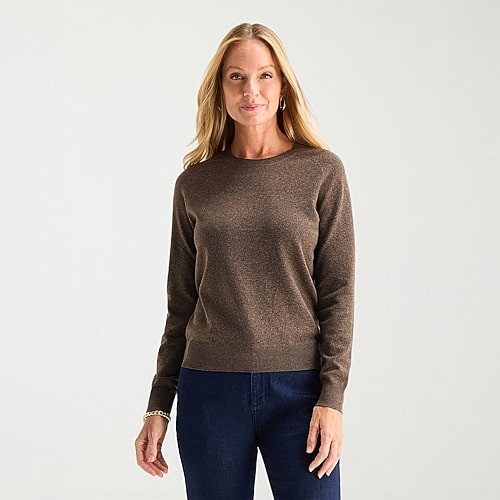 Liz Claiborne Tall Luxe Womens Crew Neck Long Sleeve Pullover Sweater In Brown